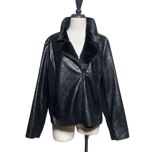 Rock & Republic Faux Fur Vegan Suede Black Moto Jacket Size XL - Picture 3 of 5